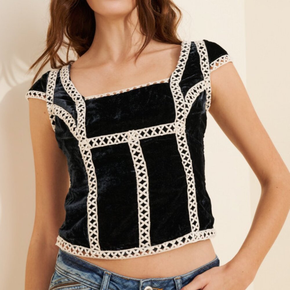 NWT Free People Tyler Velvet Corset Top‎ Black XS
